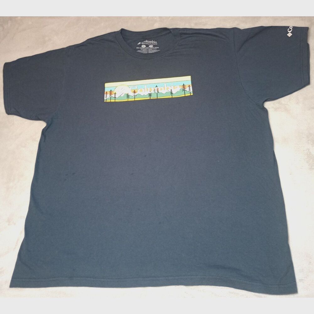 Columbia Sportswear Shirt Mens XL Blue Short Sleeve Outdoor Landscape Logo Tee